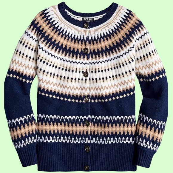 J Crew Cashmere Fair Isle cardigan sweater Color: NAVY HTHR ACORN